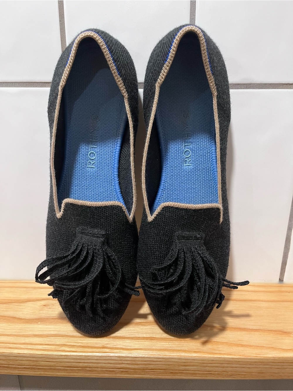 Rothy's Charcoal Wool Knit Tassel Flat